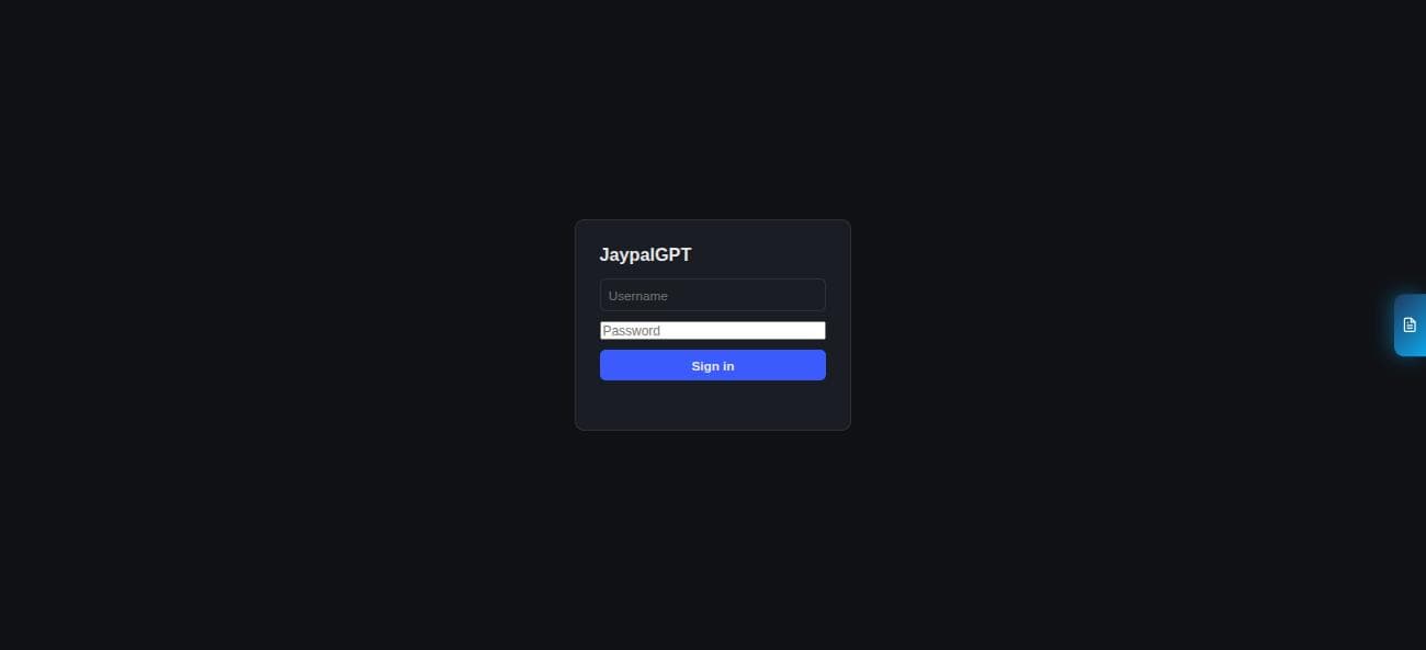 JaypalGPT sign-in screen, running locally